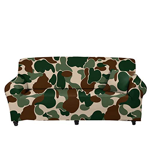 RFEGEF Sofa 3 Sitzer,Super Stretch Couch Covergreen Khaki Camouflage Print Beige rutschfeste Mikrofaser-Sofabezüge Für Sessel Loveseat Wohnzimmermöbel Protector Friendly, M: 140,185Cm (55,73 Zoll) von RFEGEF