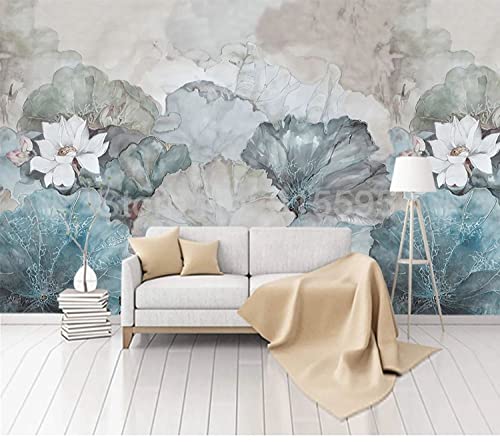 RFEGEF Wallpaper, Fototapeten Benutzerdefinierte Fototapete Modernes Grün Handgemalter Lotus 3D Großes Wandbild Schlafzimmer Wohnzimmer Sofa Tv Hintergrund Wandbilder Tapete,183X127Cm(72X50In) von RFEGEF