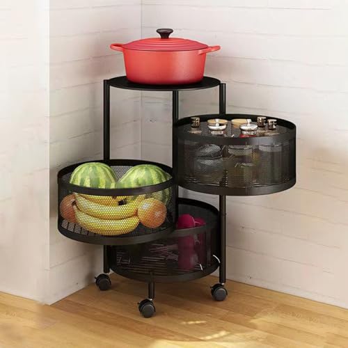 RFEGJVII Küchenlagerwagen, 5-stufige rotierende Organizer Korb Rack, Rolling Obst-Gemüsehalter Metallnetzregal mit Rädern, raumsparende Luftfahrtturm-Turm Obst und Gemüsekorbschalen Schwarz von RFEGJVII