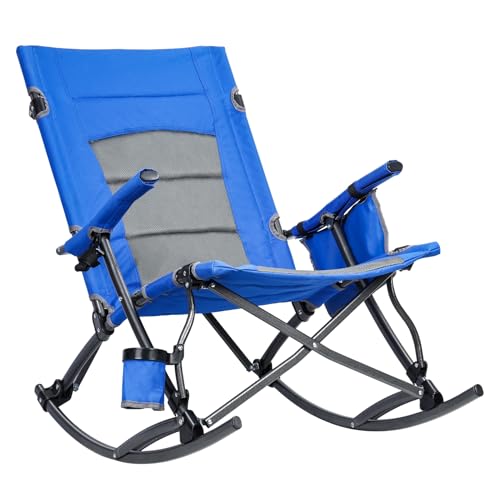 RFEGJVII Schaukel-Campingstuhl für den Außenbereich, übergroßer klappbarer Schaukelstuhl, Erwachsene, robuster Campingstuhl mit Becherhalter/Kissen, ergonomisches Design für Ruhe, Outdoor-Klappstuhl von RFEGJVII