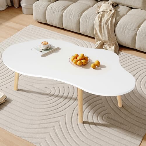 RFEGJVII Weißer Couchtisch für Wohnzimmer, Kleiner ovaler Couchtisch mit Wolkenform, Mitte des Jahrhunderts Tee Tisch im Mittelfeldstehende Tischwolkenform Couchtisch für Kleinraum Home Office Wei von RFEGJVII