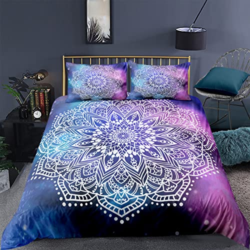 RFFLUX 100% Microfaser 3D Böhmen Mandala Blumen Bettwäsche 220x240 cm 3teilig mit Reißverschluss Sommerbettwäsche Weich und Angenehme Bettwaren Set mit 2 Kissenbezug 80x80 cm für Erwachsener von RFFLUX