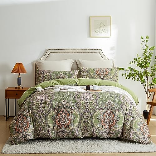 RFFLUX 100% Microfaser Bettwäsche Boho Blume 200x200 cm 3teilig mit Reißverschluss Vintage Chic Sommerbettwäsche Sets Warme Winter Weich und Angenehme Bettbezug mit 2 Kissenbezug 80x80 cm von RFFLUX