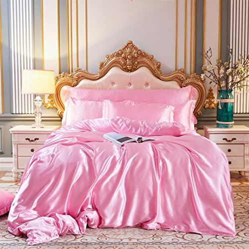 RFFLUX 100% Mikrofaser Sommer Bettwäsche Set 135x200 cm 2 Teilig Sakura-Rosa Seide Bettwäsche mit Reißverschluss Ultra Weich Atmungsaktive Luxus Glatt Satin Kinderbettwäsche mit Kissenbezüge 50x75 von RFFLUX