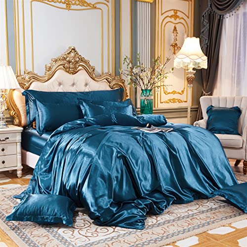 RFFLUX 100% Mikrofaser Sommer Bettwäsche Set 135x200 cm 2 Teilig blau Seide Bettwäsche mit Reißverschluss Ultra Weich Atmungsaktive Luxus Glatt Satin Kinderbettwäsche mit Kissenbezüge 50x75 von RFFLUX