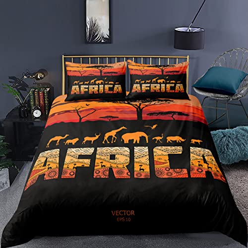 RFFLUX 3D Afrika tropisch Tiere Bettwäsche 135x200 cm 4teilig mit Reißverschluss Microfaser Warme Sommer Weich Bettbezug Set Kinderbettwäsche mit 2 Kissenbezug 80x80 cm für Mädchen Junge von RFFLUX