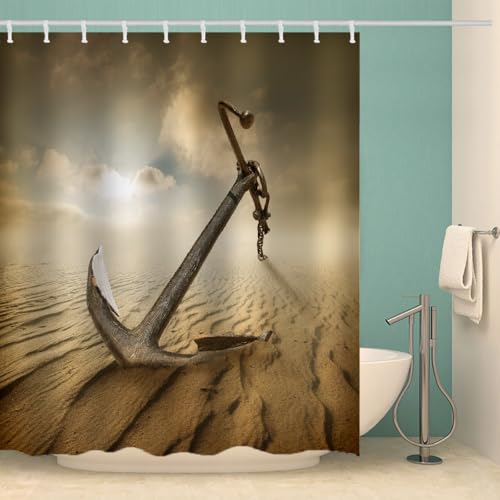 RFFLUX 3D Anker Duschvorhang Anti Schimmel 240x200 cm mit 12 Ringe Polyester Ozean Strand Duschvorhänge Anti-Bakteriell Waschbar Wasserdicht Badvorhänge für Badezimmer（Stil 4-7） von RFFLUX
