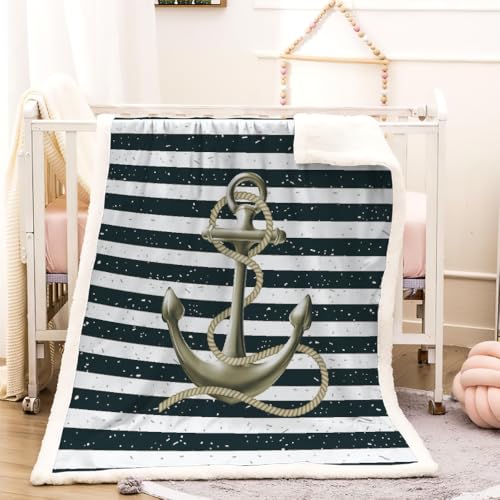 RFFLUX 3D Anker Kuscheldecke 150x200cm Warmer Winter Weich Maritim Sherpa Decke Microfaser Fleecedecke Wohndecke Flauschige Couchdecke Sofaüberwurf Blanket Tagesdecke（Stil 30-1） von RFFLUX
