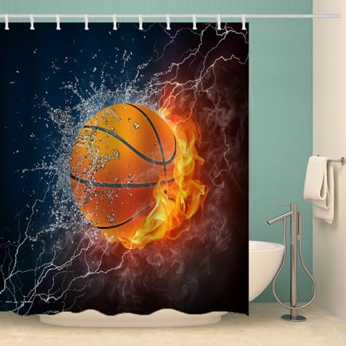 RFFLUX 3D Basketball Duschvorhang Anti Schimmel 240x200 cm mit 12 Ringe Polyester Basketball Duschvorhänge Anti-Bakteriell Waschbar Wasserdicht Badvorhänge für Badezimmer（Stil 10-5） von RFFLUX