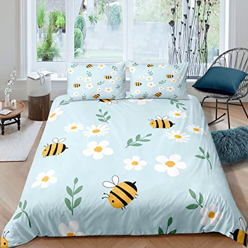 RFFLUX 3D Blumen Bienen Gänseblümchen Bettwäsche Set 135x200 cm 2teilig mit Reißverschluss Weiche und Angenehme Schlafkomfort Microfaser Bettbezug Kinderbettwäsche mit Kissenbezug 80x80 cm von RFFLUX