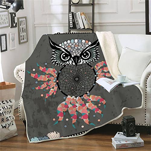 RFFLUX 3D Böhmen Decke 130x150cm Warmer Winter Weich Eule Traumfänger Kuscheldecke Microfaser Sherpa Wohndecke TV Decke Flauschige Couchdecke für Kind Weihnachten Geschenk Blanket von RFFLUX