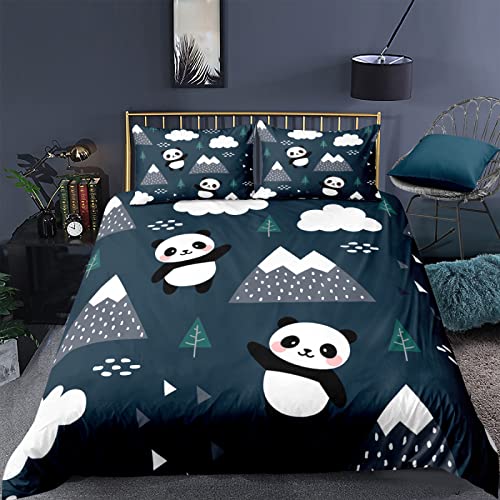 RFFLUX 3D Cartoon Tier Panda Bettwäsche 135x200 cm 4teilig mit Reißverschluss Microfaser Warme Sommer Weich Bettbezug Set Kinderbettwäsche mit 2 Kissenbezug 80x80 cm für Mädchen Junge von RFFLUX