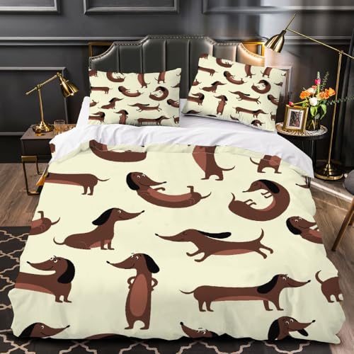 RFFLUX 3D Dackel Bettwäsche Set 135x200 cm 4teilig Microfaser Warme Sommer Weich Bettwäsche Dackel Bettbezug Kinderbettwäsche mit 2 Kissenbezug 80x80 cm von RFFLUX