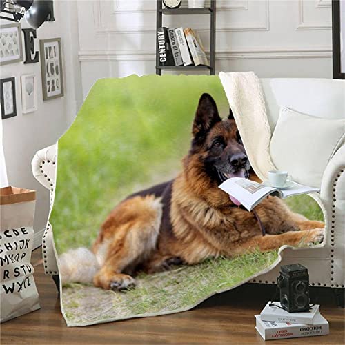 RFFLUX 3D Deutscher Schäferhund Kuscheldecke 150x200cm Warmer Winter Weich Tier Hund Decke Microfaser Sherpa Wohndecke Flauschige Couchdecke für Erwachsene Weihnachten Geschenk Blanket von RFFLUX