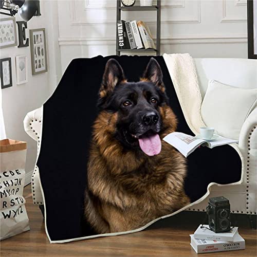 RFFLUX 3D Deutscher Schäferhund Kuscheldecke 150x200cm Warmer Winter Weich Tier Hund Decke Microfaser Sherpa Wohndecke Flauschige Couchdecke für Erwachsene Weihnachten Geschenk Blanket von RFFLUX