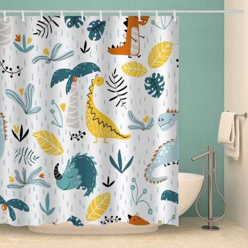 RFFLUX 3D Dino Duschvorhang Anti Schimmel 180x200 cm mit 12 Ringe Polyester Süß Dinosaurier Duschvorhänge Anti-Bakteriell Waschbar Wasserdicht Badvorhänge für Badezimmer（Stil 1-4） von RFFLUX