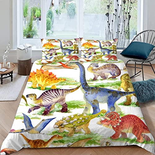 RFFLUX 3D Dinosaurier Bettwäsche 135x200 cm 4teilig mit Reißverschluss Microfaser Warme Weich Bettbezug Set Karikatur Dino Kinderbettwäsche mit 2 Kissenbezug 80x80 für Mädchen Junge von RFFLUX