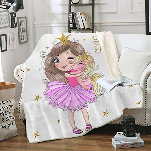 RFFLUX 3D Einhorn Kuscheldecke 150x200cm Warmer Winter Weich Kawaii Prinzessin Einhorn Decke Microfaser Sherpa Wohndecke Flauschige Couchdecke für Erwachsene Weihnachten Geschenk Blanket von RFFLUX