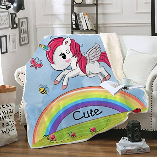 RFFLUX 3D Einhorn Kuscheldecke 150x200cm Warmer Winter Weich Regenbogen Schmetterling Einhorn Decke Microfaser Sherpa Wohndecke Flauschige Couchdecke für Erwachsene Weihnachten Geschenk Blanket von RFFLUX