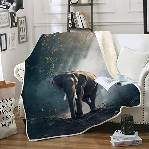 RFFLUX 3D Elefant Decke 130x150cm Warmer Winter Weich Wald Natur Tiere Kuscheldecke Microfaser Sherpa Wohndecke TV Decke Flauschige Couchdecke für Kind Weihnachten Geschenk Blanket von RFFLUX