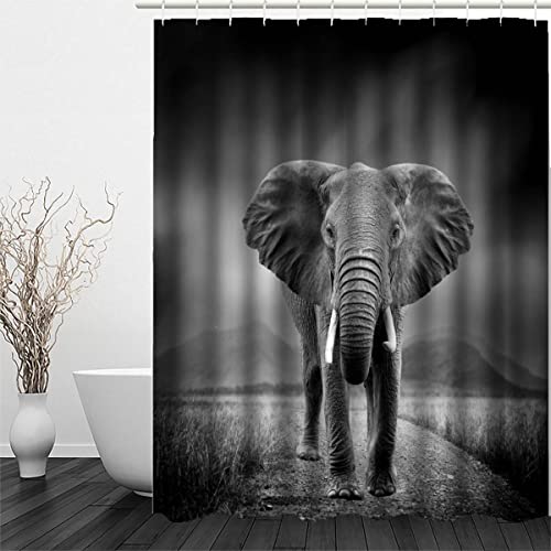 RFFLUX 3D Elefant Design Duschvorhang Anti Schimmel 240 x 200 cm mit 12 Ringe Polyester Afrika Tiere Duschvorhänge Anti-Bakteriell Waschbar Wasserdicht Badvorhänge für Badezimmer von RFFLUX