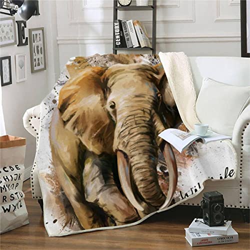 RFFLUX 3D Elefant Kuscheldecke 150x200cm Warmer Winter Weich Jahrgang Aquarell Tiere Decke Microfaser Sherpa Wohndecke Flauschige Couchdecke für Erwachsene Weihnachten Geschenk Blanket von RFFLUX