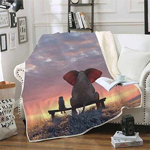 RFFLUX 3D Elefant Kuscheldecke 150x200cm Warmer Winter Weich Spaß Natur Tiere Decke Microfaser Sherpa Wohndecke Flauschige Couchdecke für Erwachsene Weihnachten Geschenk Blanket von RFFLUX