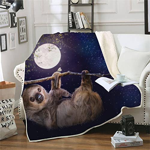 RFFLUX 3D Faultier Kuscheldecke 150x200cm Warmer Winter Weich Sternenhimmel Mond Decke Microfaser Sherpa Wohndecke Flauschige Couchdecke für Erwachsene Weihnachten Geschenk Blanket von RFFLUX