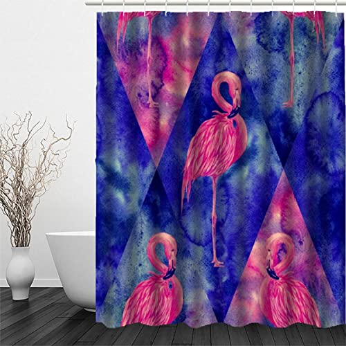 RFFLUX 3D Flamingo Duschvorhang Anti Schimmel 180 x 200 cm mit 12 Ringe Polyester Abstrakt Geometrisch Flamingo Duschvorhänge Anti-Bakteriell Waschbar Wasserdicht Badvorhänge für Badezimmer von RFFLUX