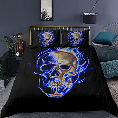 RFFLUX 3D Gothic Totenkopf cool Bettwäsche 135x200 cm 4teilig mit Reißverschluss Microfaser Warme Sommer Weich Bettbezug Set Kinderbettwäsche mit 2 Kissenbezug 80x80 cm für Mädchen Junge von RFFLUX