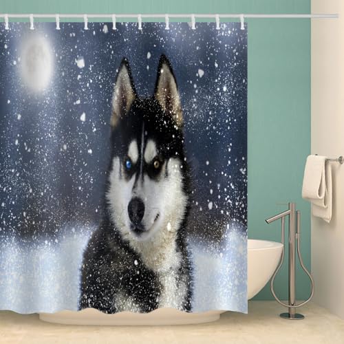 RFFLUX 3D Heiser Duschvorhang Anti Schimmel 240x200 cm mit 12 Ringe Polyester Tiere Hunde Duschvorhänge Anti-Bakteriell Waschbar Wasserdicht Badvorhänge für Badezimmer（Stil 7-15） von RFFLUX