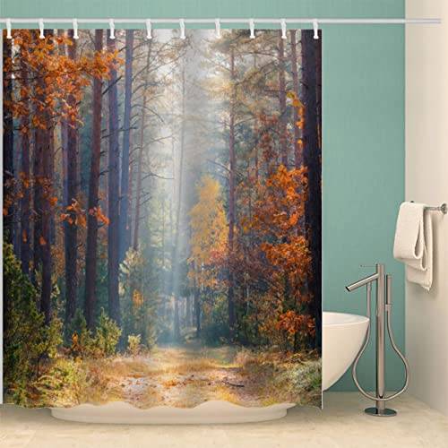 RFFLUX 3D Herbst Wald Design Duschvorhang Anti Schimmel 180 x 200 cm mit 12 Ringe Polyester Natur Duschvorhänge Anti-Bakteriell Waschbar Wasserdicht Badvorhänge für Badezimmer von RFFLUX