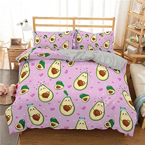 RFFLUX 3D Kawaii Obst Avocado Bettwäsche Set 135x200 cm 2teilig mit Reißverschluss Weiche und Angenehme Schlafkomfort Microfaser Bettbezug Kinderbettwäsche mit Kissenbezug 80x80 cm von RFFLUX