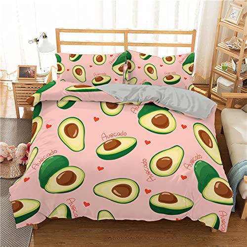 RFFLUX 3D Kawaii Obst Avocado Bettwäsche Set 135x200 cm 2teilig mit Reißverschluss Weiche und Angenehme Schlafkomfort Microfaser Bettbezug Kinderbettwäsche mit Kissenbezug 80x80 cm von RFFLUX