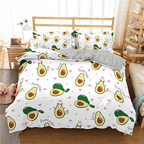 RFFLUX 3D Kawaii Obst Avocado Bettwäsche Set 135x200 cm 2teilig mit Reißverschluss Weiche und Angenehme Schlafkomfort Microfaser Bettbezug Kinderbettwäsche mit Kissenbezug 80x80 cm von RFFLUX