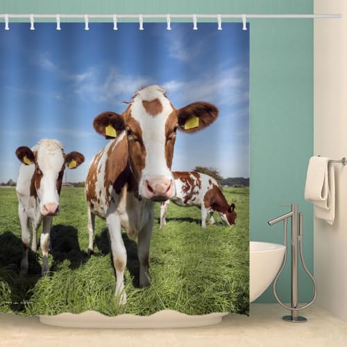 RFFLUX 3D Kuh Duschvorhang Anti Schimmel 180x200 cm mit 12 Ringe Polyester Milchkuh Duschvorhänge Anti-Bakteriell Waschbar Wasserdicht Badvorhänge für Badezimmer（Stil 8-1） von RFFLUX