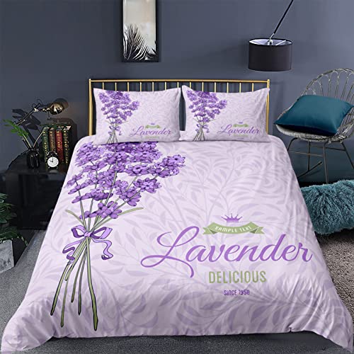 RFFLUX 3D Lavendel Lila Blumen Bettwäsche Set 135x200 cm 2teilig mit Reißverschluss Weiche und Angenehme Schlafkomfort Microfaser Bettbezug Kinderbettwäsche mit Kissenbezug 80x80 cm von RFFLUX