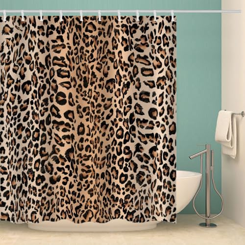 RFFLUX 3D Leopard Duschvorhang Anti Schimmel 180x200 cm mit 12 Ringe Polyester Leopard Duschvorhänge Anti-Bakteriell Waschbar Wasserdicht Badvorhänge für Badezimmer（Stil 21-6） von RFFLUX
