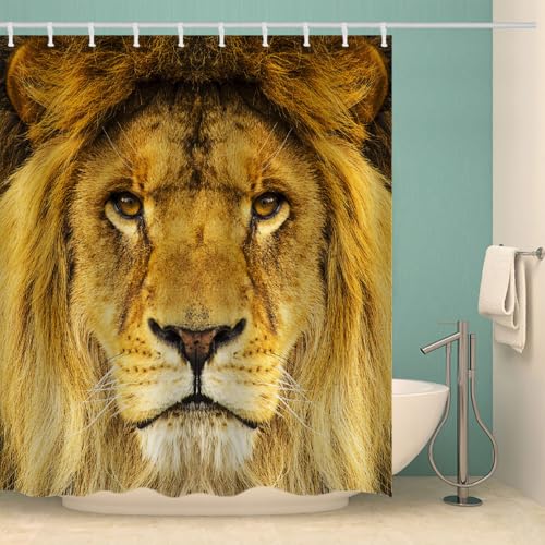 RFFLUX 3D Löwe Duschvorhang Anti Schimmel 180x200 cm mit 12 Ringe Polyester Tiere Löwe Duschvorhänge Anti-Bakteriell Waschbar Wasserdicht Badvorhänge für Badezimmer（Stil 6-7） von RFFLUX