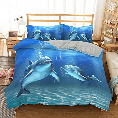 RFFLUX 3D Meer Tier Delphin Bettwäsche 135x200 cm 4teilig mit Reißverschluss Microfaser Warme Sommer Weich Bettbezug Set Kinderbettwäsche mit 2 Kissenbezug 80x80 cm für Mädchen Junge von RFFLUX