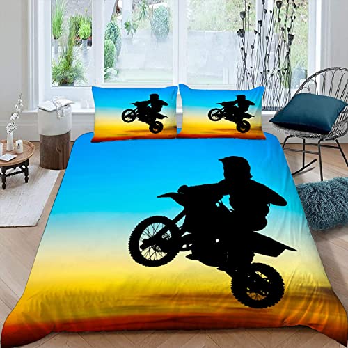 RFFLUX 3D Motocross Bettwäsche Set 135x200 cm 2teilig mit Reißverschluss Weiche und Angenehme Schlafkomfort Microfaser Bettbezug Teenager Cool Motorrad Kinderbettwäsche mit Kissenbezug 80x80 cm von RFFLUX