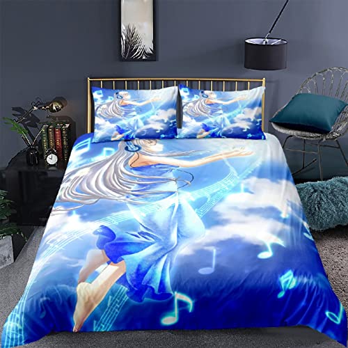 RFFLUX 3D Musik Anime Mädchen Bettwäsche Set 135x200 cm 2teilig mit Reißverschluss Weiche und Angenehme Schlafkomfort Microfaser Bettbezug Kinderbettwäsche mit Kissenbezug 80x80 cm von RFFLUX