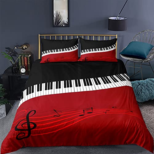 RFFLUX 3D Musik Klavier schwarz weiß Bettwäsche 135x200 cm 4teilig mit Reißverschluss Microfaser Warme Sommer Weich Bettbezug Set Kinderbettwäsche mit 2 Kissenbezug 80x80 cm für Mädchen Junge von RFFLUX