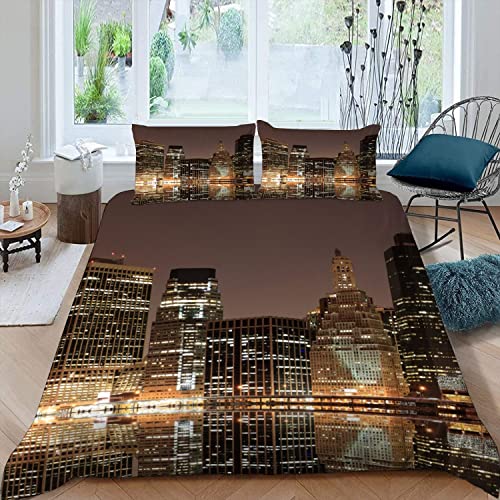 RFFLUX 3D New York Bettwäsche 135x200 cm 4teilig mit Reißverschluss Microfaser Warme Sommer Weich Bettbezug Set Modern Stadt Landschaft Kinderbettwäsche mit 2 Kissenbezug 80x80 für Mädchen Junge von RFFLUX