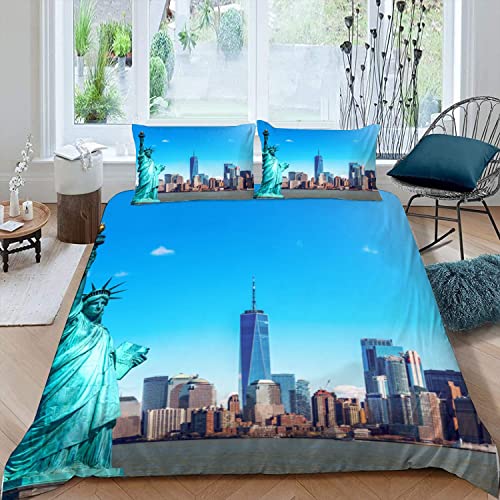 RFFLUX 3D New York Bettwäsche 135x200 cm 4teilig mit Reißverschluss Microfaser Warme Sommer Weich Bettbezug Set Modern Stadt Landschaft Kinderbettwäsche mit 2 Kissenbezug 80x80 für Mädchen Junge von RFFLUX