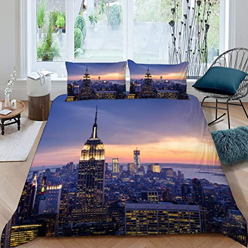 RFFLUX 3D New York Bettwäsche 135x200 cm 4teilig mit Reißverschluss Microfaser Warme Sommer Weich Bettbezug Set Modern Stadt Landschaft Kinderbettwäsche mit 2 Kissenbezug 80x80 für Mädchen Junge von RFFLUX
