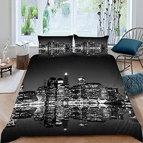 RFFLUX 3D New York Bettwäsche Set 135x200 cm 2teilig mit Reißverschluss Weiche und Angenehme Schlafkomfort Microfaser Bettbezug Modern Stadt Landschaft Kinderbettwäsche mit Kissenbezug 80x80 cm von RFFLUX