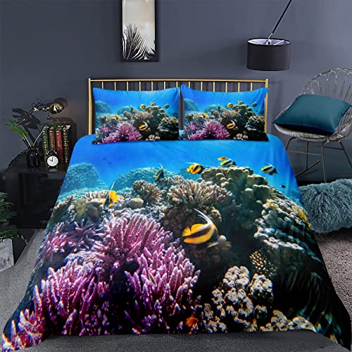 RFFLUX 3D Ozean Fisch Koralle Bettwäsche Set 135x200 cm 2teilig mit Reißverschluss Weiche und Angenehme Schlafkomfort Microfaser Bettbezug Kinderbettwäsche mit Kissenbezug 80x80 cm von RFFLUX