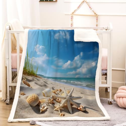 RFFLUX 3D Ozean Strand Kuscheldecke 150x200cm Warmer Winter Weich Seesterne Muscheln Sherpa Decke Microfaser Fleecedecke Wohndecke Flauschige Couchdecke Sofaüberwurf Blanket Tagesdecke（Stil 13-4） von RFFLUX