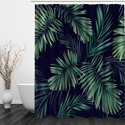 RFFLUX 3D Palmenblätter Anti Schimmel Duschvorhänge 120 x 180 cm Polyester Tropisch Dschungel Pflanzen Duschvorhang mit 12 Haken Anti-Bakteriell Waschbar Wasserdicht Badvorhänge für Badezimmer von RFFLUX